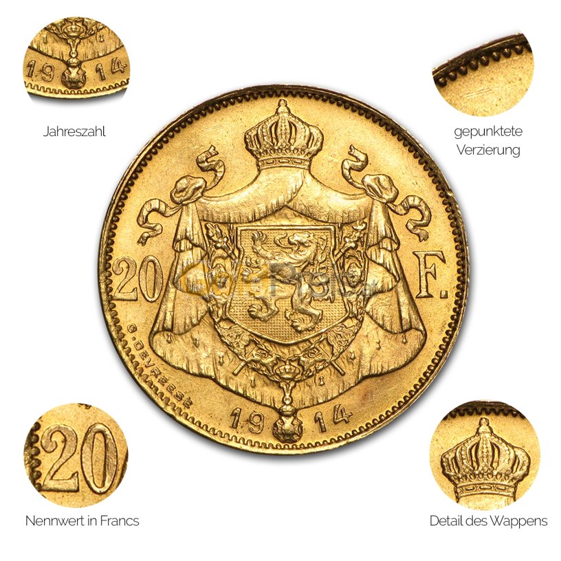 Goldmünze 20 Francs Albert - Details des Avers