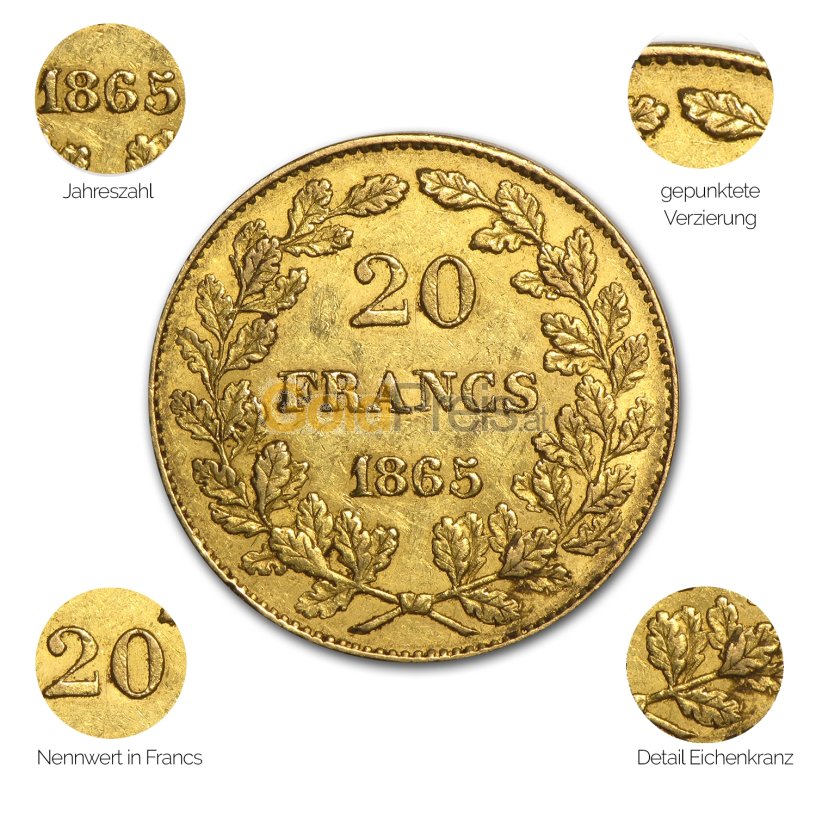 Goldmünze 20 Francs Leopold Premier - Details des Avers