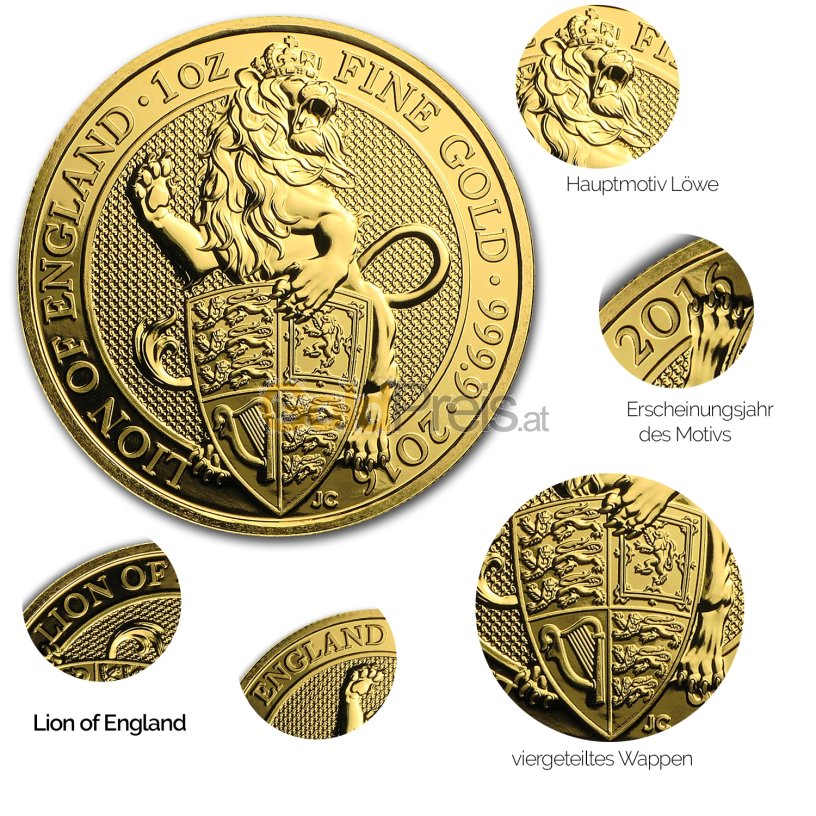 Details der Goldmünze Queen's Beasts - Lion of England