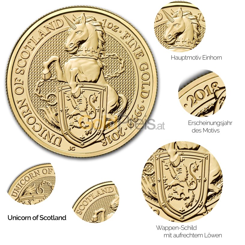 Details der Goldmünze Queen's Beasts - Unicorn of Scotland