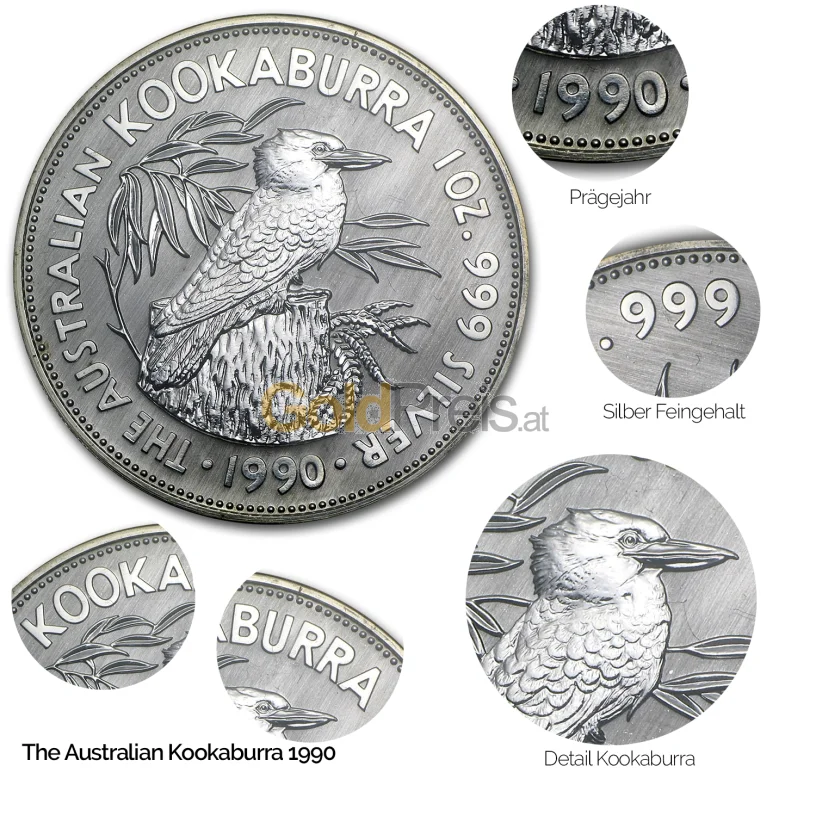 Details der Silbermünze Kookaburra 1990