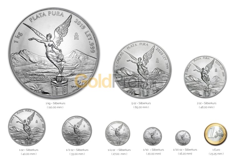 Größenvergleich Libertad Silbermünze mit 1 Euro-Stück